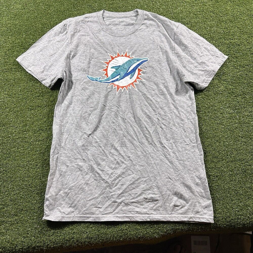Miami Dolphins Fanatics Men's Medium Gray Logo T-Shirt NWOT nfl